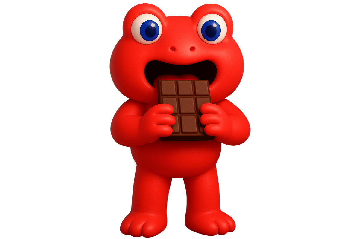 mascotte le grand goûter et le chocolat des français en train de manger une tablette de chocolat